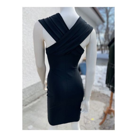 90s Lagenes Black Bodycon Wiggle Dress Sz 14 Crisscross Sleeveless Party Bandage - Picture 6 of 12